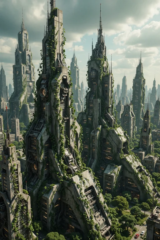 A Metropolis Of Towering Spires And Angular Structures Stand...