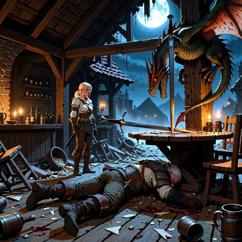 This Is A Digital Artwork Of Artwork Set Inside A Medieval T... — Stable Diffusion AI Prompt: This is a digital artwork of artwork set inside a medieval tavern immediately af...