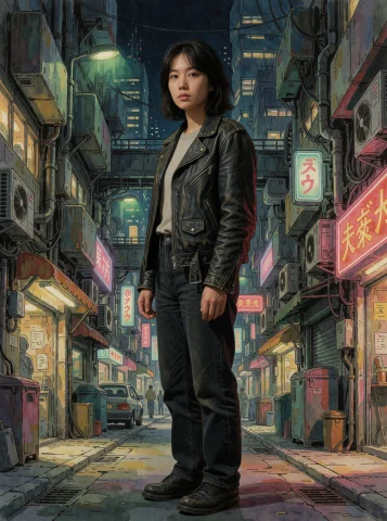 A Mixed-media Cinematic Image Showing A Real Live-action You... — Stable Diffusion AI Prompt: A mixed-media cinematic image showing a real live-action young woman standing in...