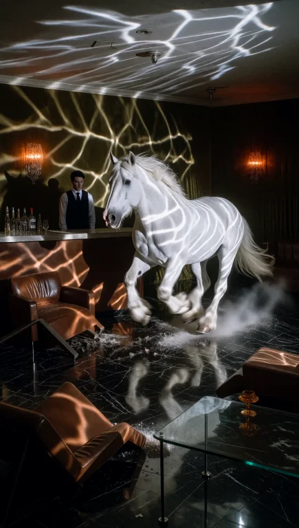 Dclumnefct. Photograph Of A Massive White Draft Horse Runnin...