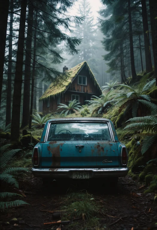 A Weathered Teal 1960s Station Wagon Sits Parked On A Dirt P...
