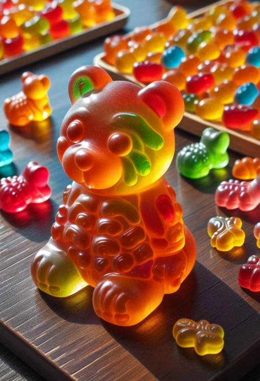 Gummymorph, Glossy Surface, On A Desk, Close Up, Gummy Bear...