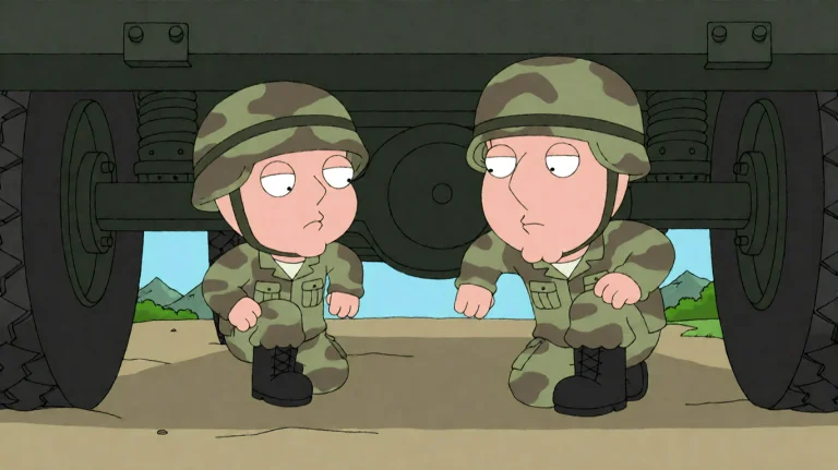 Fmlygyssn05, Two Cartoon Figures In Military-style Camouflag...