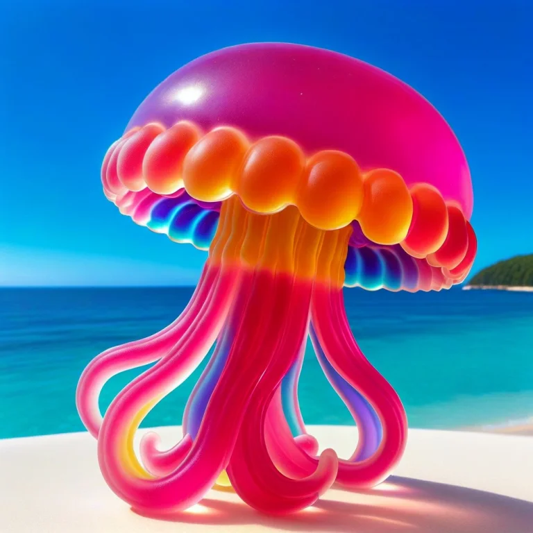 A Glowing Jellyfish Swimming Made Of Gummy Candy, Gummymorph...