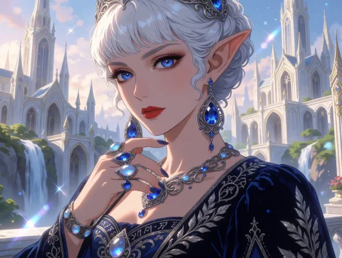 A Highly Detailed Anime Illustration Of A Regal High-elf Nob... — Stable Diffusion AI Prompt: A highly detailed anime illustration of a regal high-elf noblewoman, sharp facia...