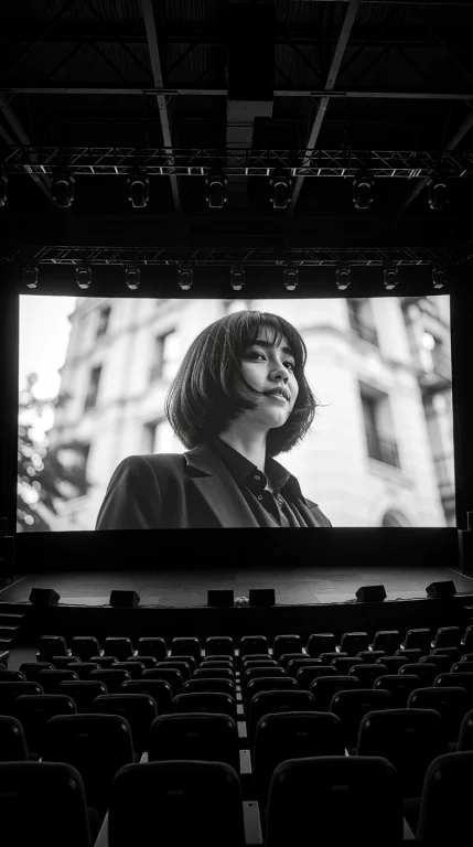 A Massive, Glowing Rectangular Projection Screen Illuminates...