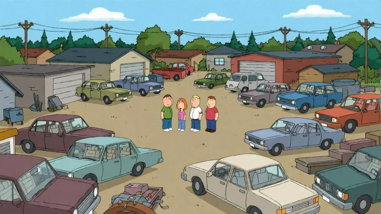 Fmlygyssn04, A Family Of Five Stands Amid A Sprawling, Chaot...