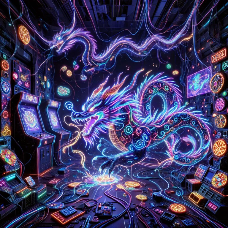 An Retro 80s Arcade Machine Glowing Violently With Neon Glit...
