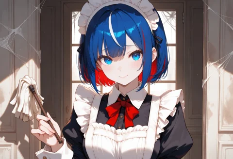 Cute Smile, Large Blue Eyes, Eyes Showing Dread And Concern,... — Stable Diffusion AI Prompt: cute smile, large blue eyes, eyes showing dread and concern, Female maid, blue a...