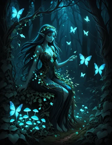 Loraorganicmacabre1 Delicate Ivy,,,,,bioluminescent Mushroom... — SDXL AI Prompt: delicate ivy,,,,,bioluminescent mushrooms,,,,,,,shadowy thicket,,forest guardia...