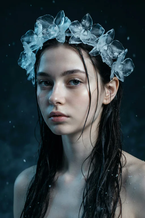 Photorealistic Portrait Of A Young Woman With Pale Skin And...