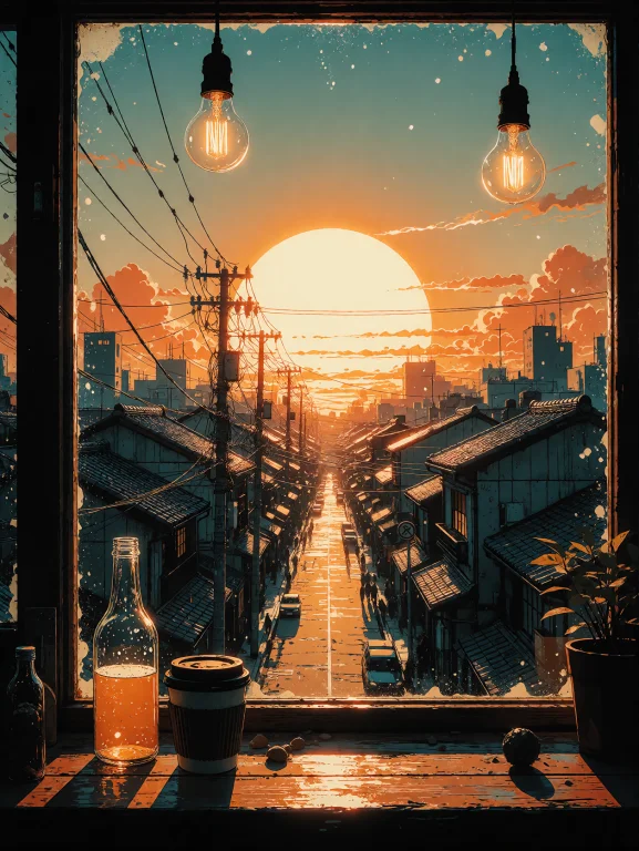 Pov Indoor View Looking Out A Window At A Japanese City Stre...