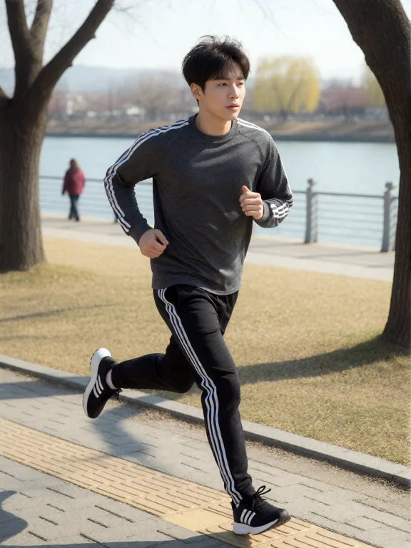 Photograph Of A Famous Korean K-pop Singer In Sportswear Run...