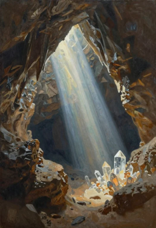 A Crystal Cavern Refracting Shafts Of Light, Acrylic Paintin...