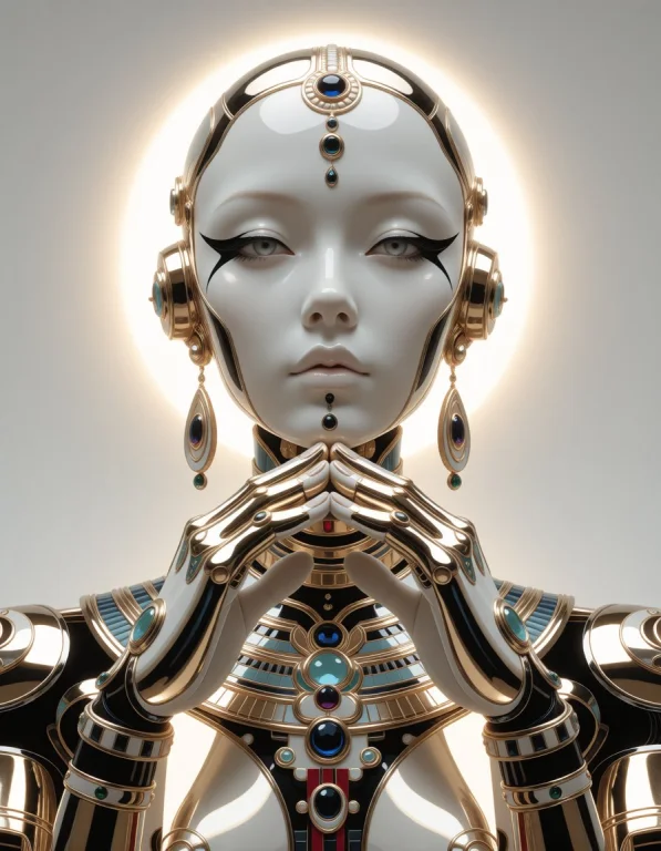 A Gold-skinned Divine Android Idol With Ritual Beauty And Se...