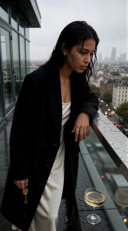 , Krnsea, Photograph, Long Black Coat Over A Simple Ivory Dr...
