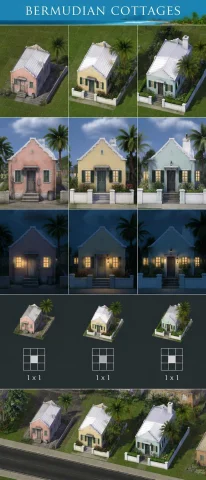 Bermudian Cottages Simcity4 Building And Lot In Three L To R... — Stable Diffusion AI Prompt: Bermudian Cottages: SimCity4 building and lot in three (L to R): low-wealth medi...