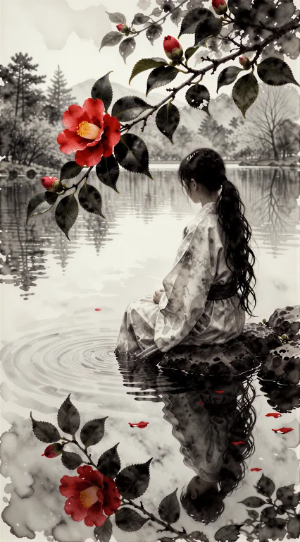 , Krnsea, Sumi-e Ink Wash, Monochrome Black White And Gray,...
