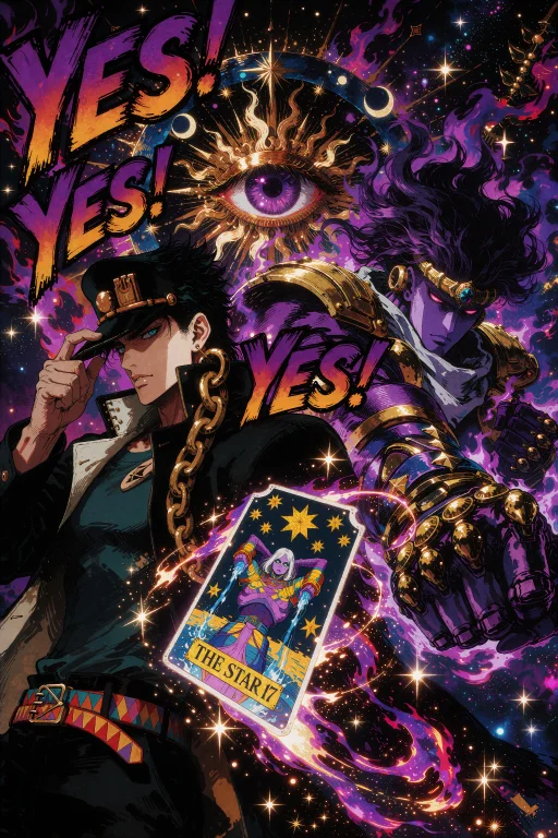 A Dramatic, Intricately Detailed Anime Poster Of Jotaro Kujo...