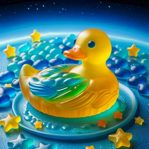 Gummymorph, A Gummy Candy Parody Of Van Goghs The Starry Nig... — SDXL AI Prompt: gummymorph, a gummy candy parody of Van Gogh's The Starry Night, with a giant ye...