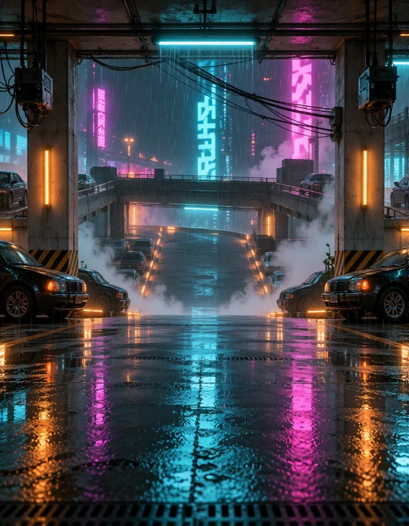 Cyb3r Qu4rt13r, Corporate Underground Parking, Sputtering Ne...