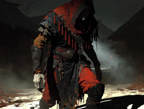 Subject And Action Veshghl, An Ancient Undead Entity, Stands... — Stable Diffusion AI Prompt: Subject and Action Vesh’Ghūl, an ancient undead entity, stands in a tense, preda...
