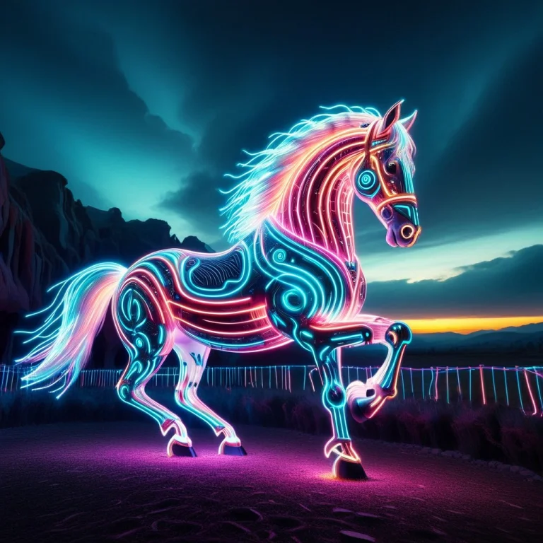 Neon Glow,led Strips, Futuristic Style,an Animal, Horse, Hor...