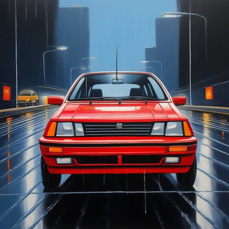 A Bright Hatchback On A Rain-soaked Overpass, Acrylic Painti...