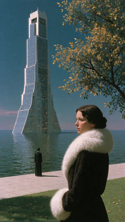 Woman Wearing A Coat With White Fur. The Background Is A Tal...