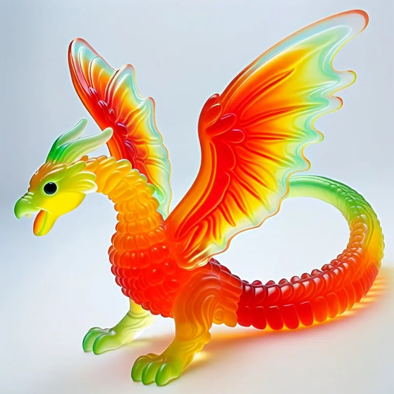 A Fiery Phoenix Bird With Spread Wings Made Of Gummy Candy,...