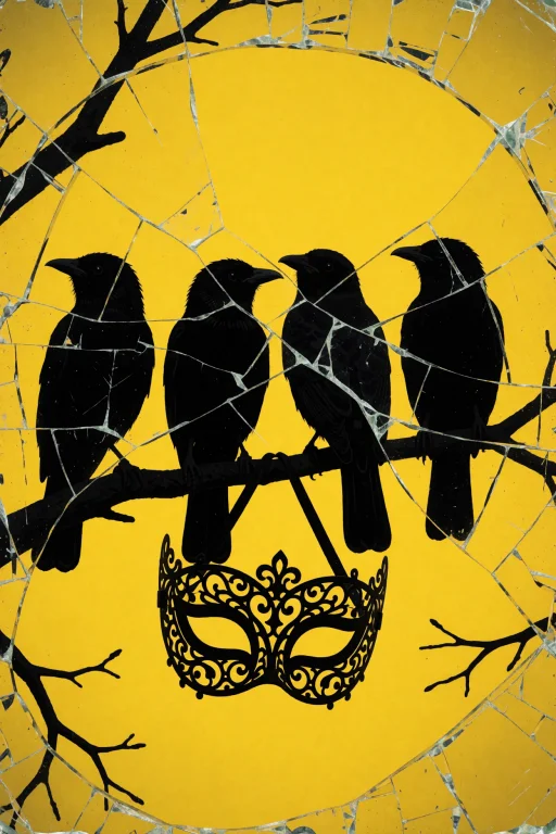 Four Black Bird Silhouettes Perch On A Branch Against A Soli...