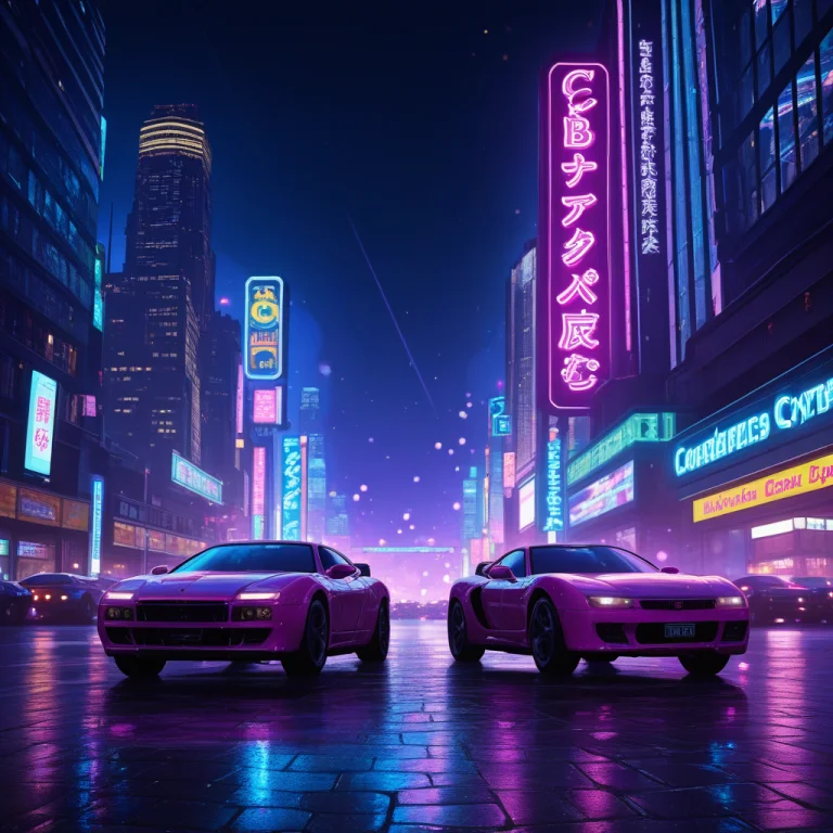 A Busy Cyberpunk City Street At Night With Wet Pavement Refl...
