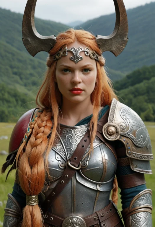 Norse Valkyrie Brynhildr. Solo, Long Ginger Braided Hair. Fa...