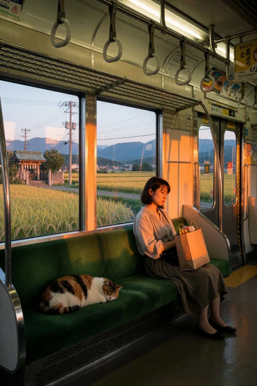 Inside A Quiet Local Train Carriage In The Japanese Countrys...