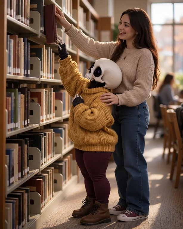 Thannielora Wearing A Mustard Yellow Knitted Sweater, Burgun...
