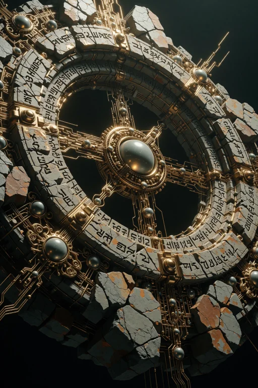 A Colossal, Circular Construct Composed Of Fractured Stone A...