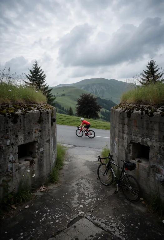 Symmetrical View Between Two Weathered Concrete Bunker Walls...
