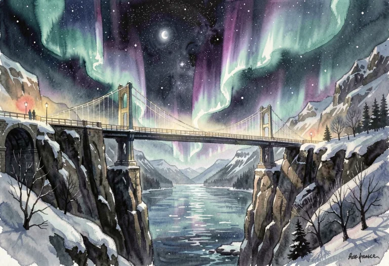 A Bridge Of Light Spanning A Starlit Chasm, Ink Wash Paintin...