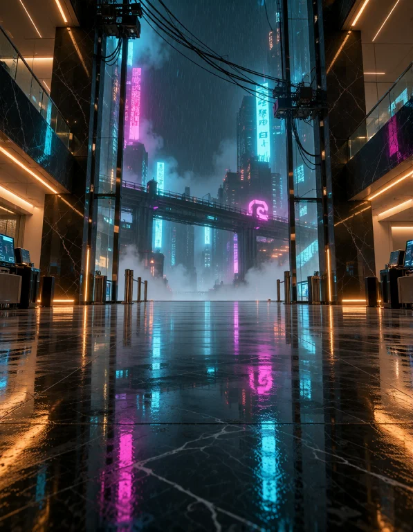 Cyb3r Qu4rt13r, Corporate Lobby Diagonal Through The Securit...