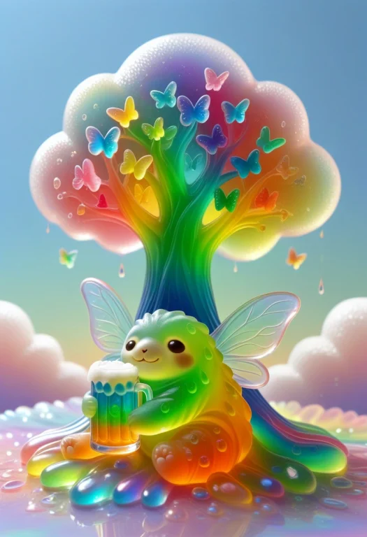A Warrior Liquid Rainbow Gummy Glass ,melting Rainbow Sloth...