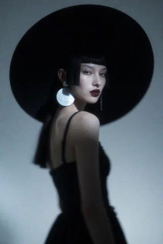 Avant-garde Fashion Portrait Of A Woman Looking Over Her Sho... — Stable Diffusion AI Prompt: avant-garde fashion portrait of a woman looking over her shoulder, enormous blac...
