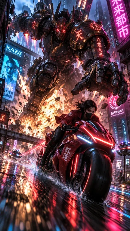 A Dynamic, Low-angle Cinematic Shot Of A Rider In A Red Jack...