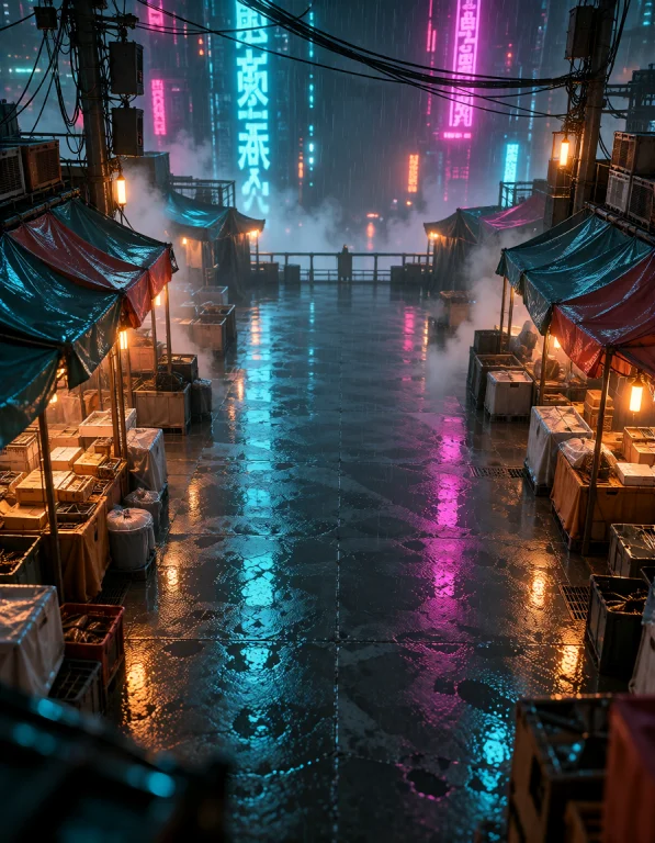 Cyb3r Qu4rt13r, Covered Night Market At Ground Level Between...
