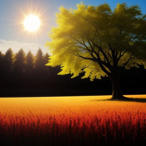 , Field, Sun,tree, Shiny,, Maple,