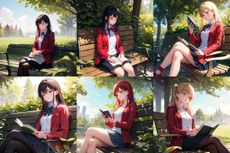 A Teenage Girl Wearing A Red Blazer Sitting On A Bench Readi...
