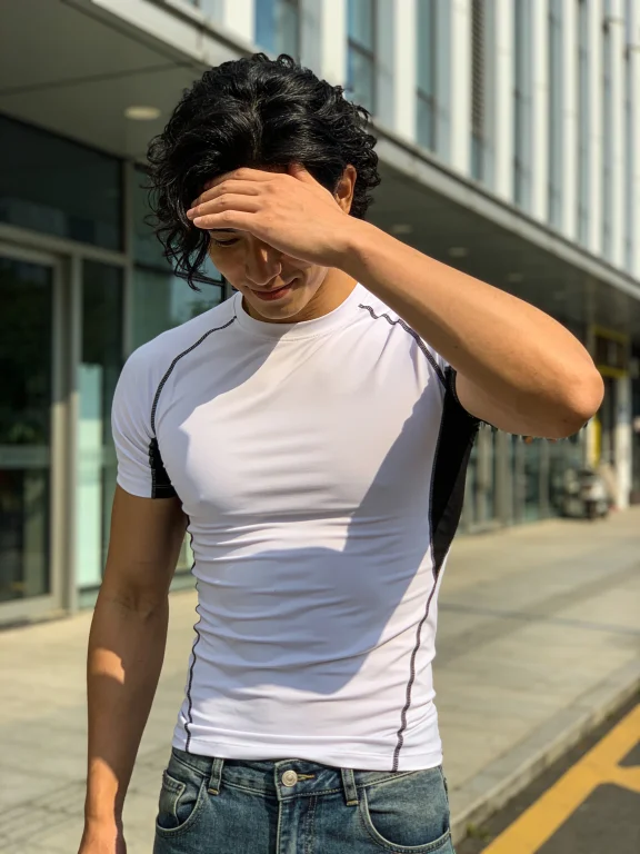 A Casual Smartphone Photo Of A Tall, Young, Toned Male Model...