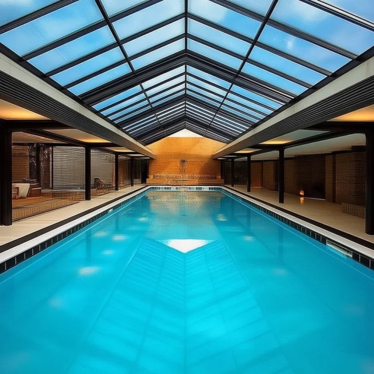 Indoor Pool. Modernist Interior With A Glass Roof.
