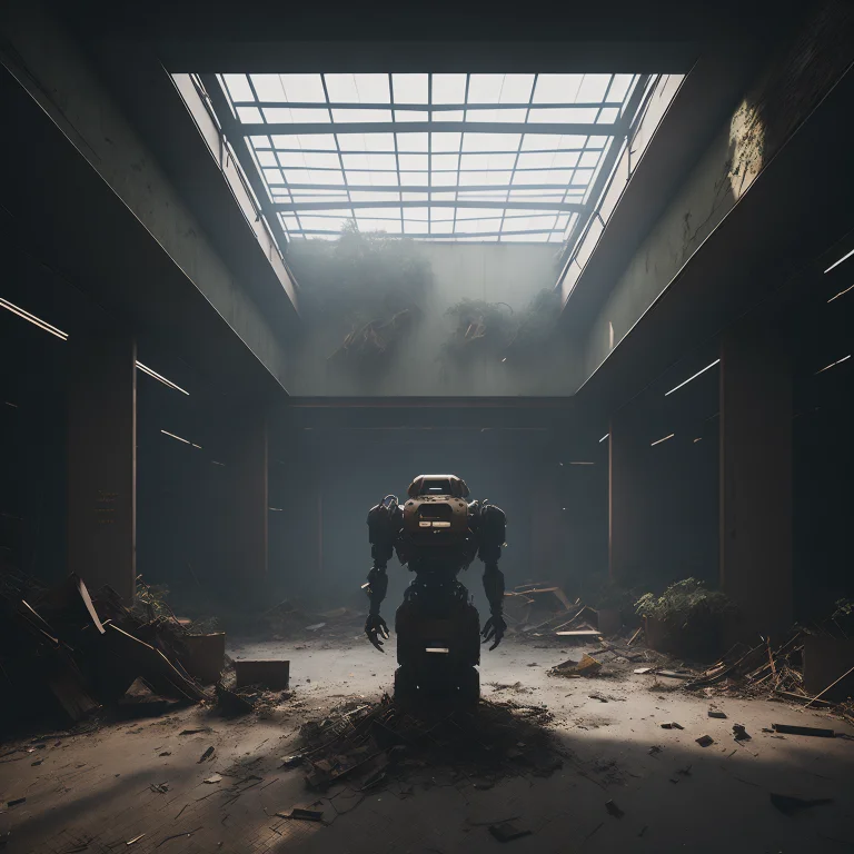 Urbanjungle1.2, Abandoned Robot In Old Mall, Photorealistic,...