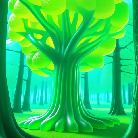An Enchanted Forest Landscape Made Completely Of Giant Gummy... — SDXL AI Prompt: an enchanted forest landscape made completely of giant gummy candy trees, a glos...