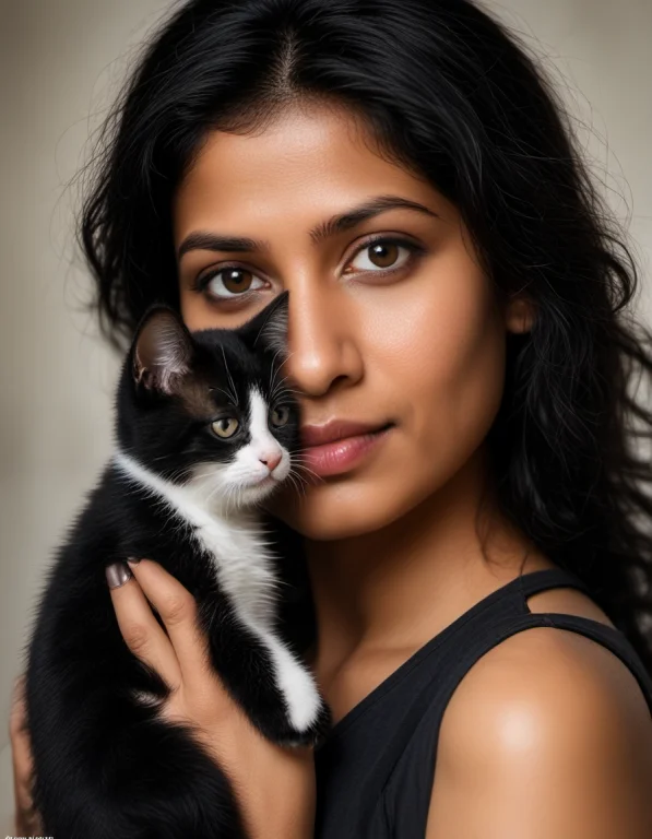 Chauhana Beautiful Woman Holding A Kitten